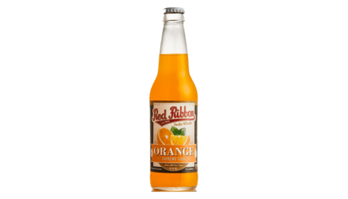 Red Ribbon Orange Soda in a glass bottle