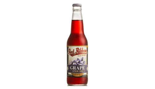 Red Ribbon Grape soda in a glass bottle