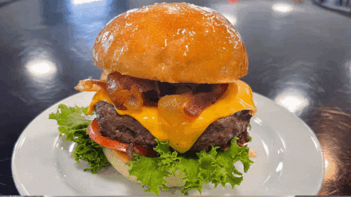 Bacon Cheeseburger with lettuce, cheese, bacon