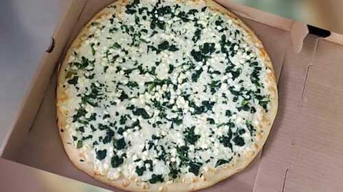Spinach Pizza with garlic butter, cheese spincah, feta cheese